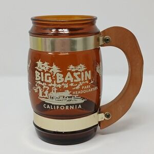 Siesta Ware Amber Brown Barrel Mug Big Basin California Souvenir Wood Handle